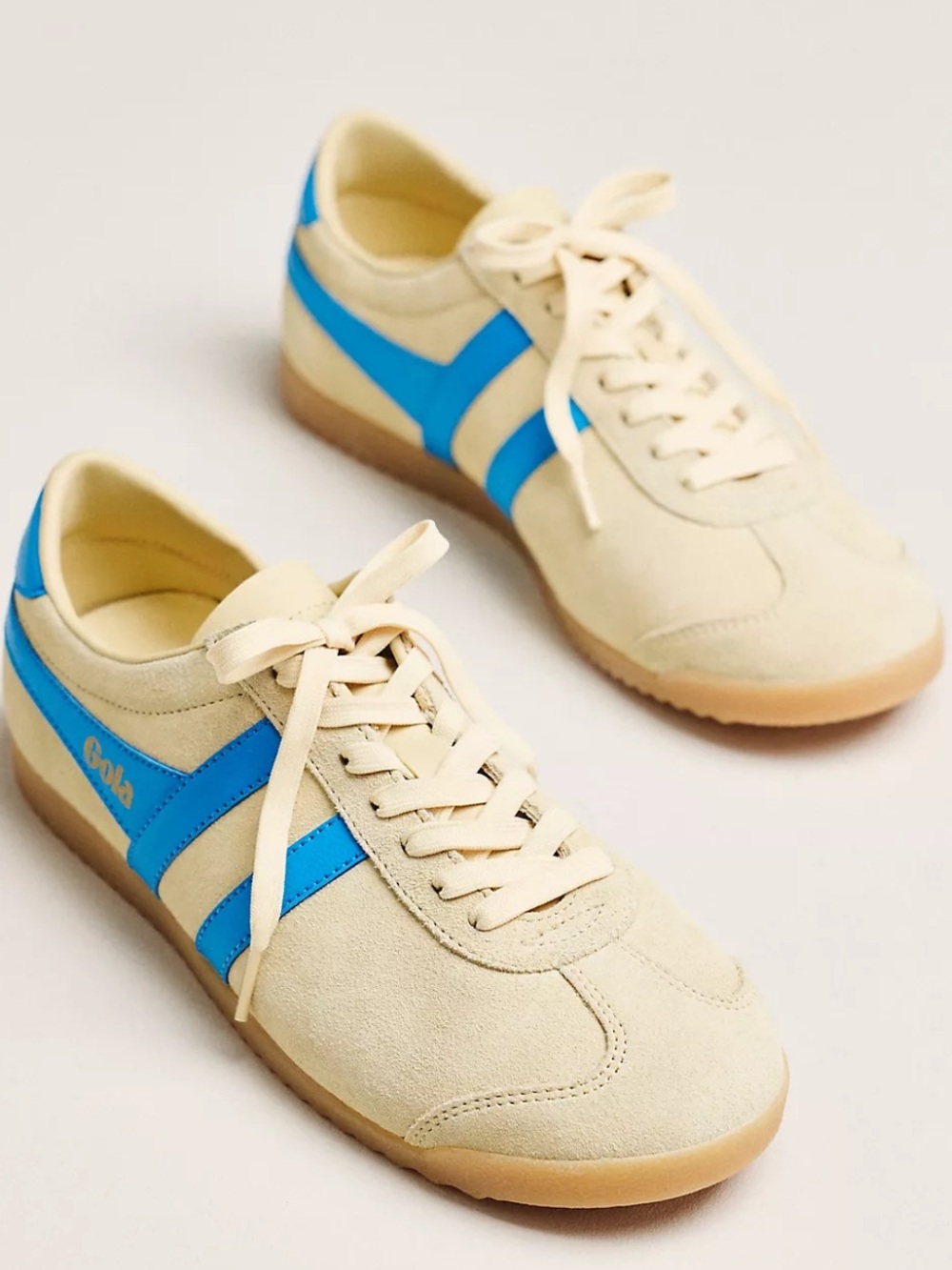 Gola Suede Low-Top Sneakers in Cream with Bright Blue Accents